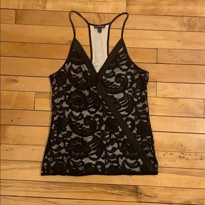 Black lace splice top